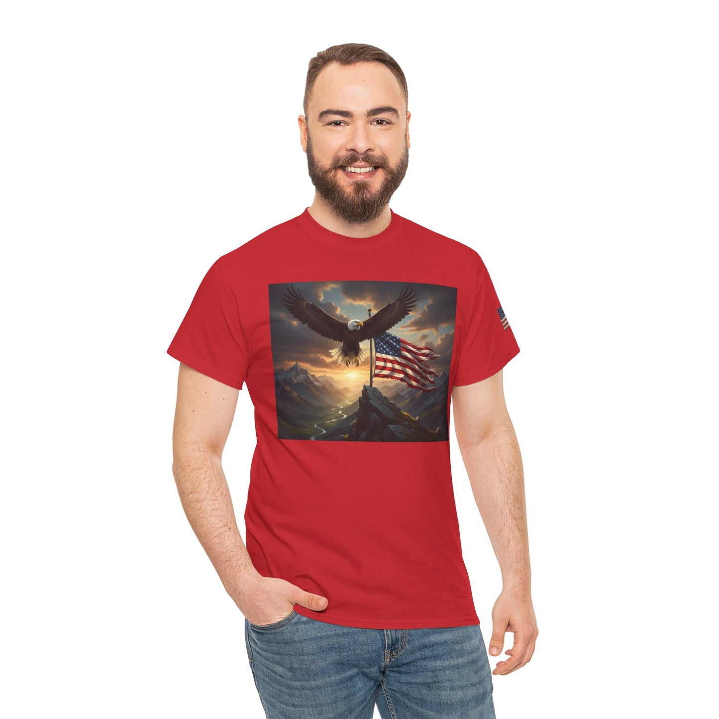 Patriotic Tee with Bald Eagle and Flag