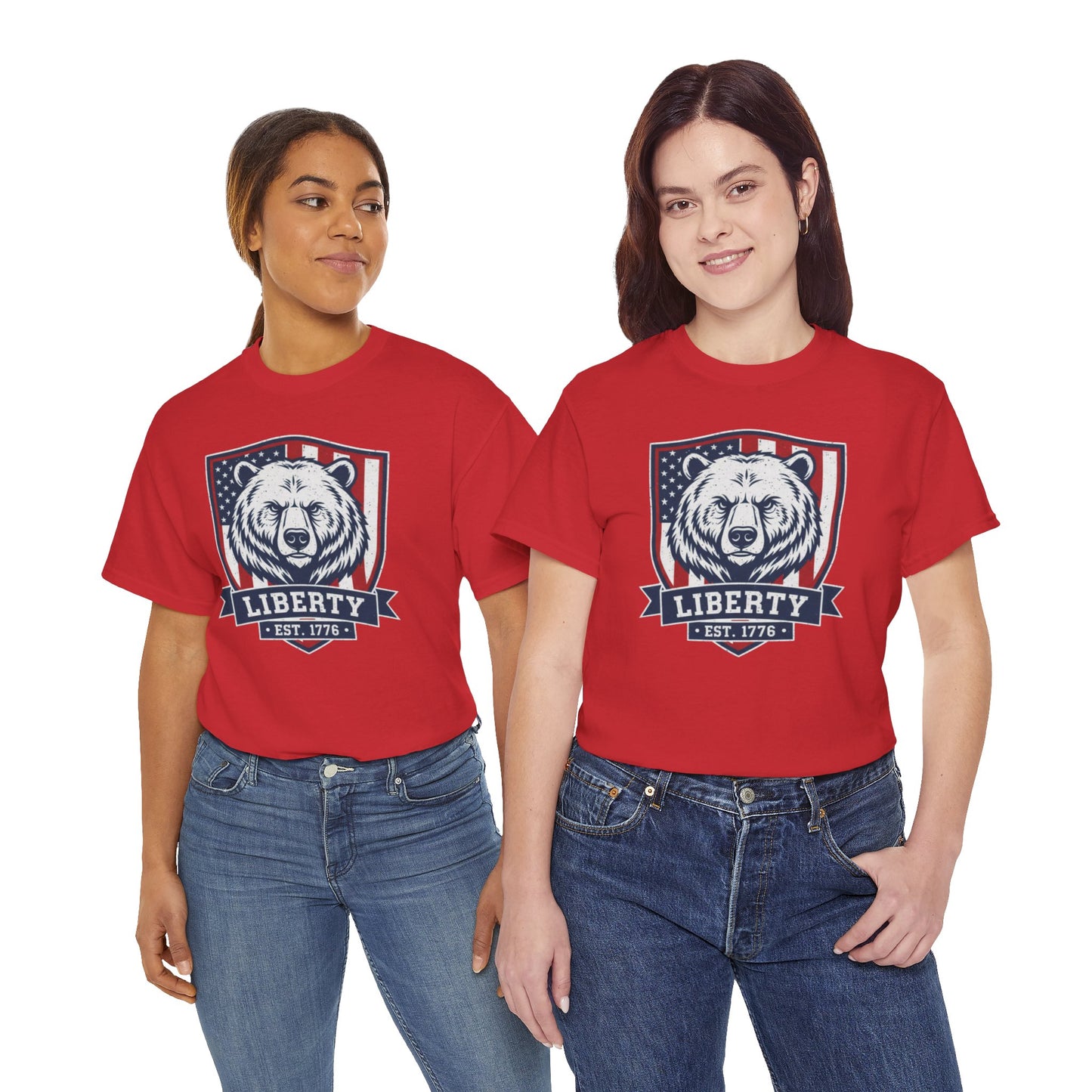 Patriotic Bear Shirt -  USA Flag Shield Tee - Liberty Est 1776 Top s- 4th of July Gift - American Animal Apparel