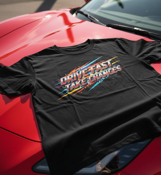 Drive Fast Take Chances Shirt - Retro Racing Tee - Car Guy Gift - Adrenaline Junkie - Top 80s Synthwave Apparel
