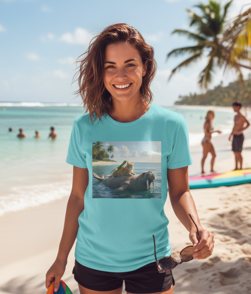 Ocean Friends Unisex T-Shirt - Walrus Cat Lizard Design