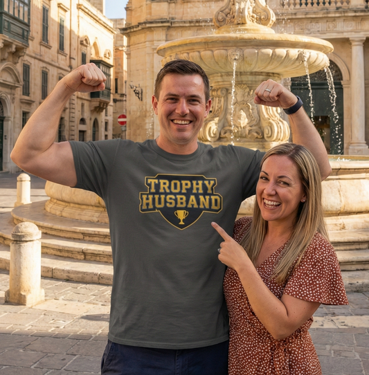 Trophy Husband Shirt - Funny Anniversary Gift For Him - Mens Graphic Tee - Novelty Gag Present - Gift For Hubby