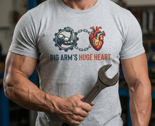 Big Arms Huge Heart Gym T-Shirt | Men's Bodybuilding Graphic Tee | Funny Weightlifting Shirt | Workout Motivation Top | Fitness Lover Gift