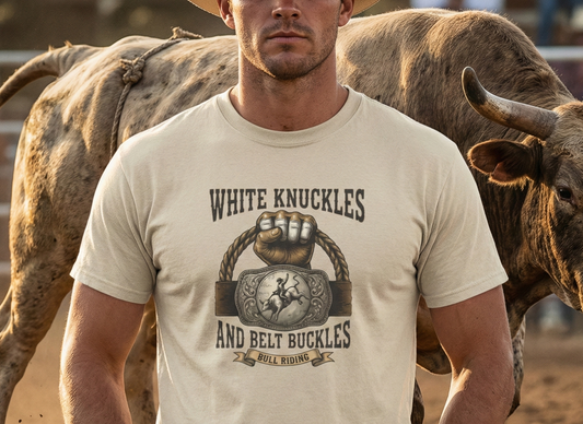 White Knuckles Belt Buckles Shirt, Bull Riding Tee, Rodeo Cowboy Gift, Western Graphic Top, Country Rodeo Apparel