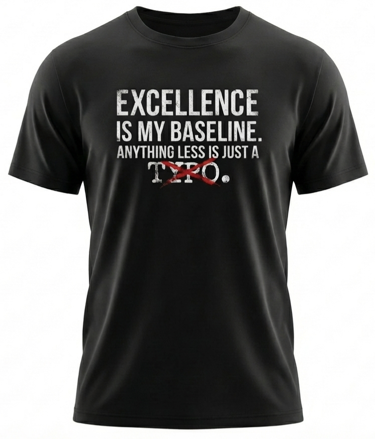 Excellence Is My Baseline Tee- Funny Perfectionist Shirt - Motivational Hustle Tee - Excellence Quote- Entrepreneur Gift Office Humor