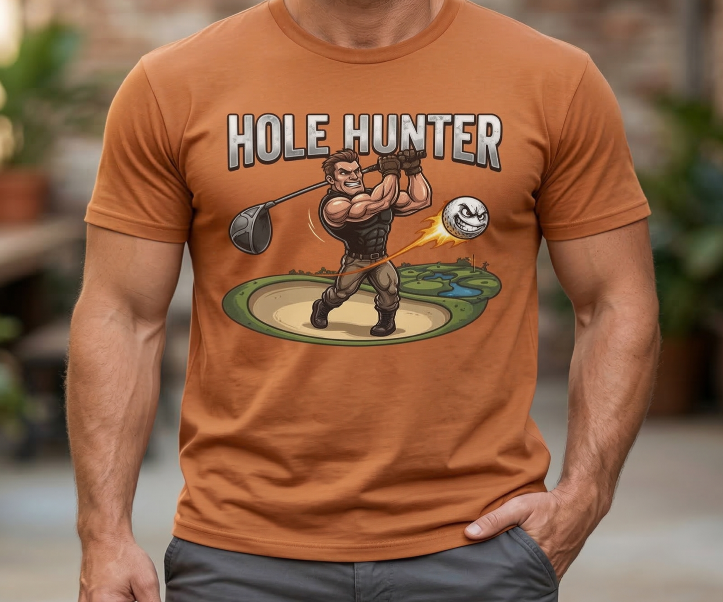 Hole Hunter golfer illustration T-Shirt | golf club swing graphic