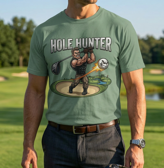 Hole Hunter golfer illustration T-Shirt | golf club swing graphic