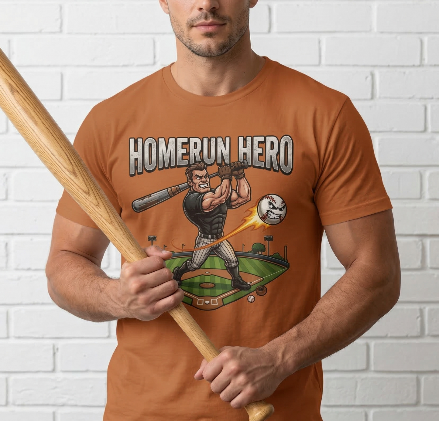 Homerun Hero Baseball Player T-shirt | Baseball Field Graphic Tee