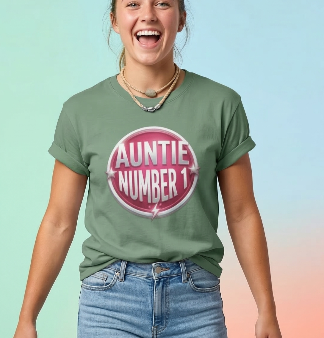 Auntie Number 1 T-shirt | Pink Badge Graphic