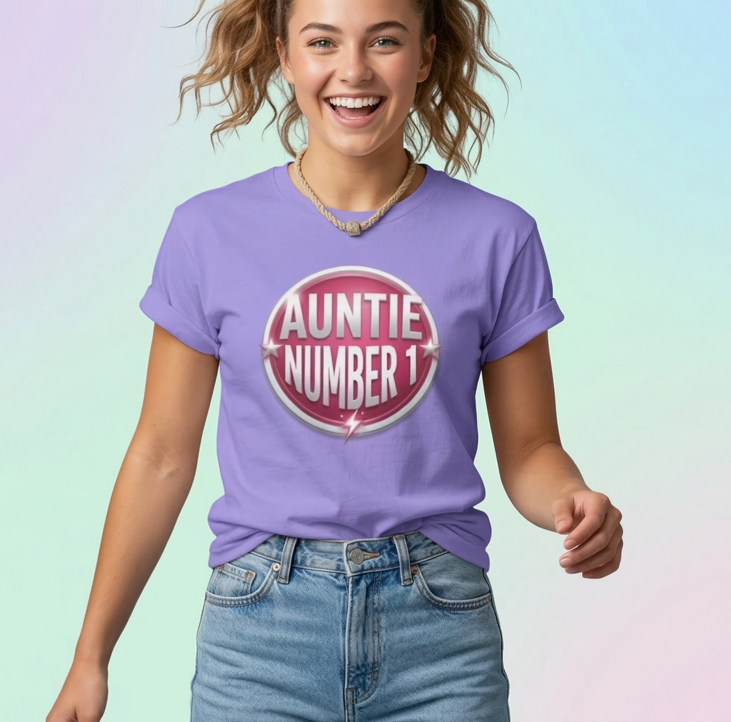 Auntie Number 1 T-shirt | Pink Badge Graphic