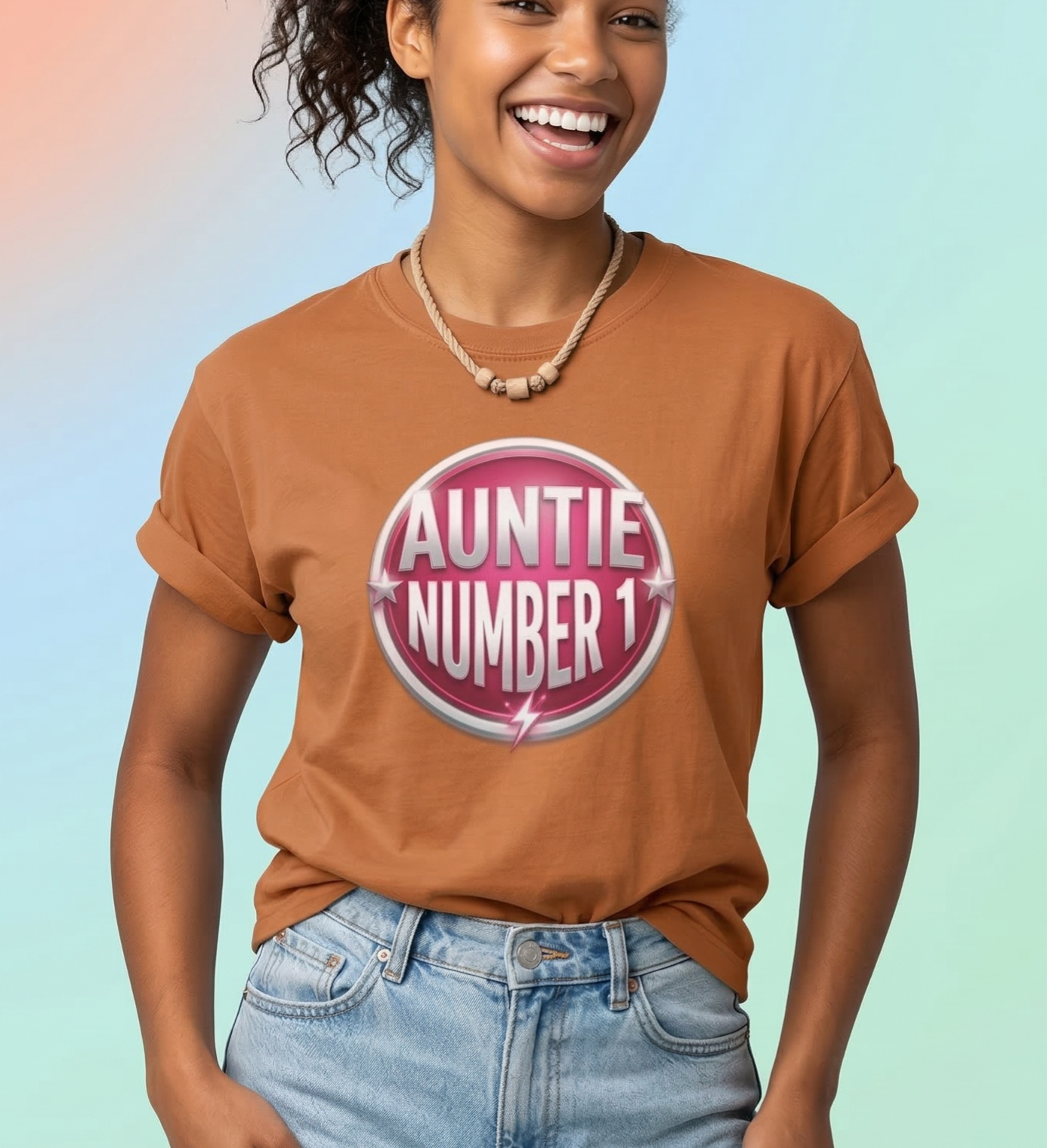 Auntie Number 1 T-shirt | Pink Badge Graphic
