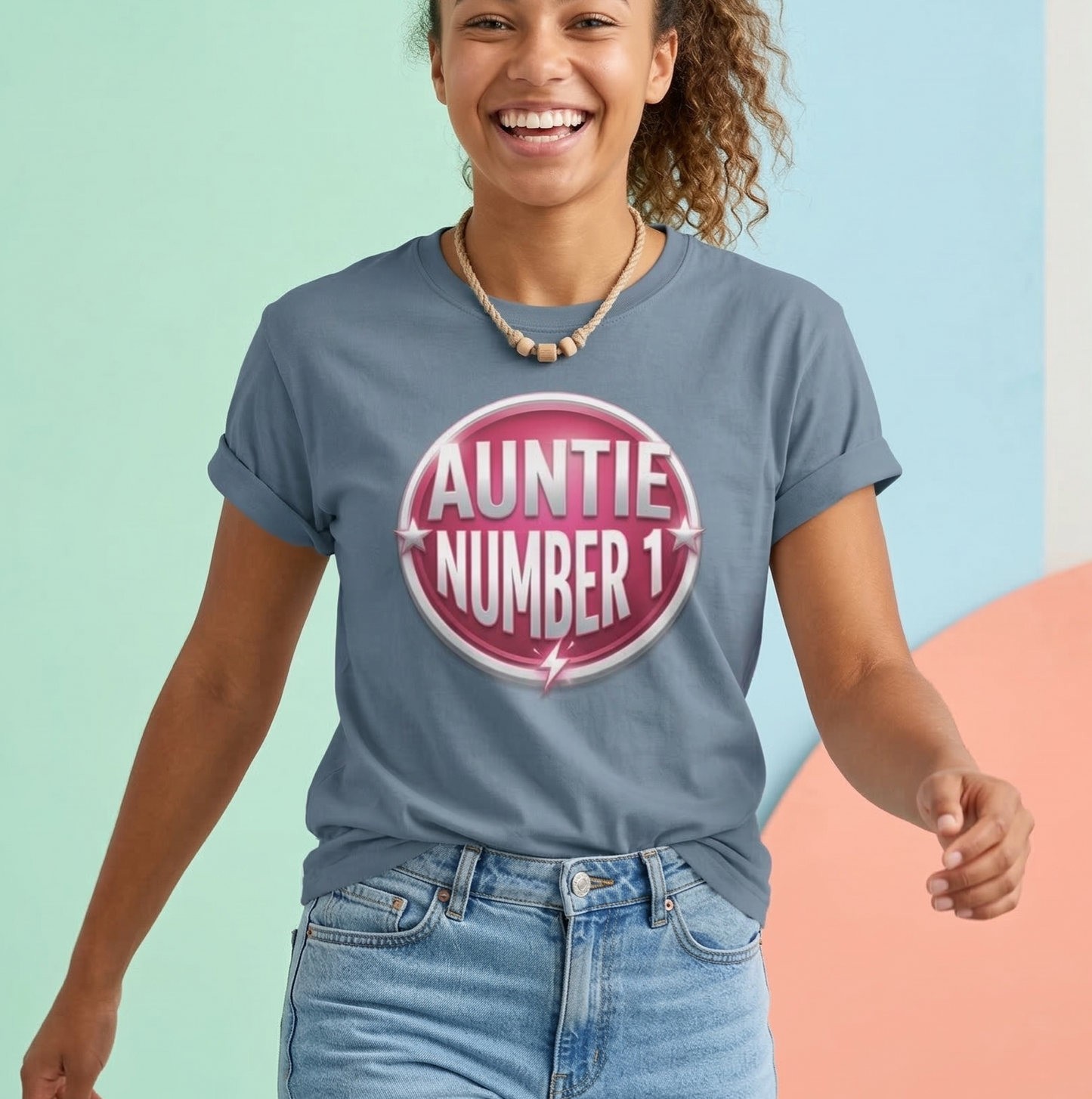 Auntie Number 1 T-shirt | Pink Badge Graphic