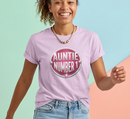 Auntie Number 1 T-shirt | Pink Badge Graphic