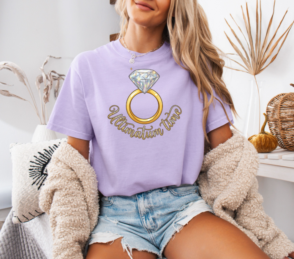 Diamond Engagement Ring Illustration T-Shirt | Ultimatum Vows Script