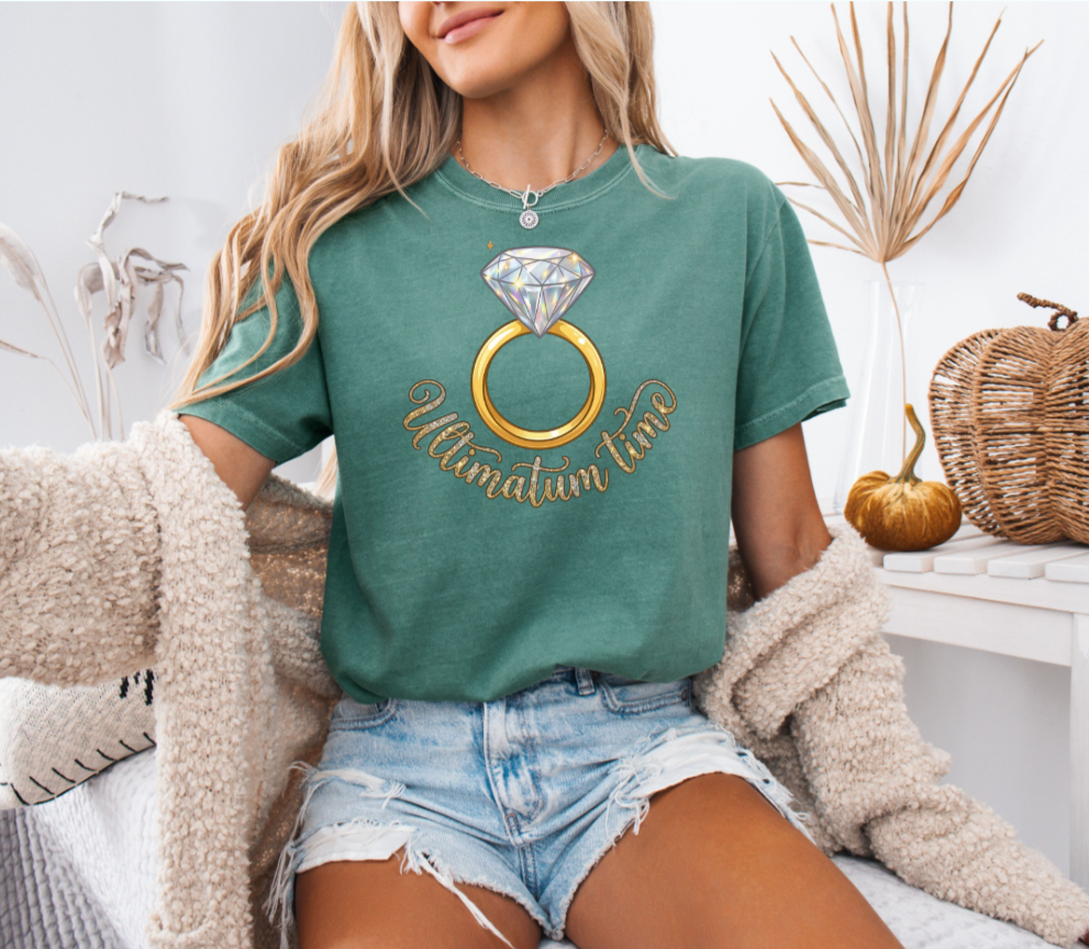 Diamond Engagement Ring Illustration T-Shirt | Ultimatum Vows Script