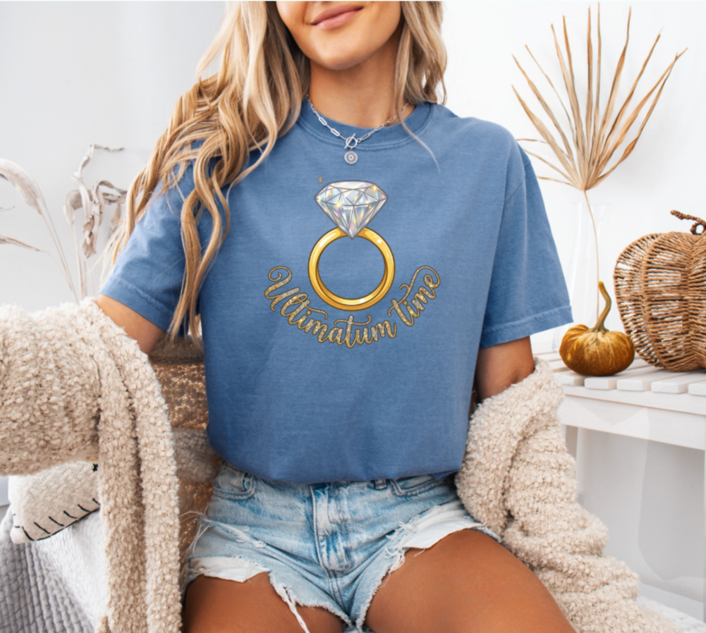 Diamond Engagement Ring Illustration T-Shirt | Ultimatum Vows Script