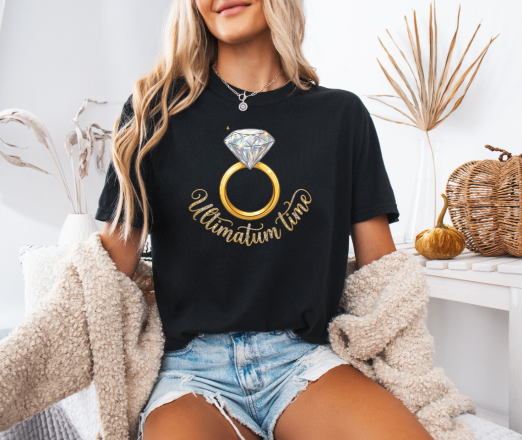 Diamond Engagement Ring Illustration T-Shirt | Ultimatum Vows Script