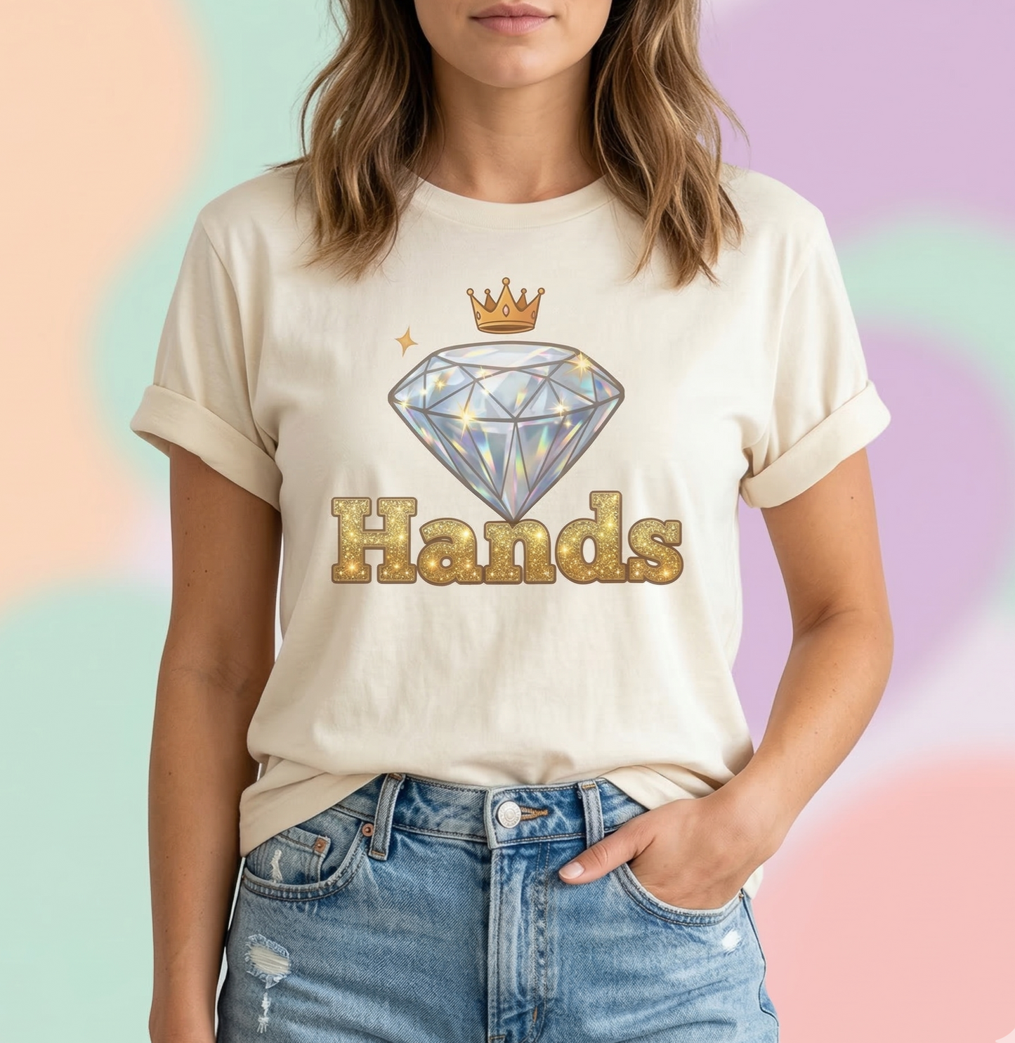 Diamond 'Hands' T-shirt | Rhinestone Text Graphic Tee