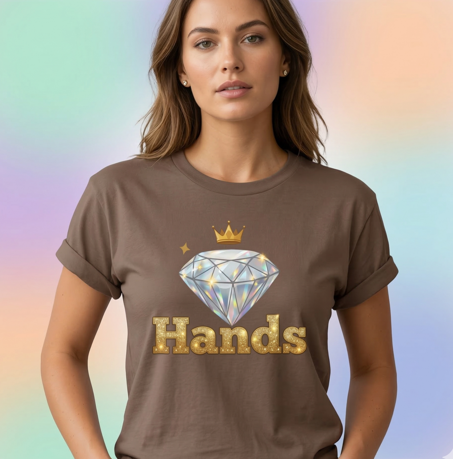 Diamond 'Hands' T-shirt | Rhinestone Text Graphic Tee
