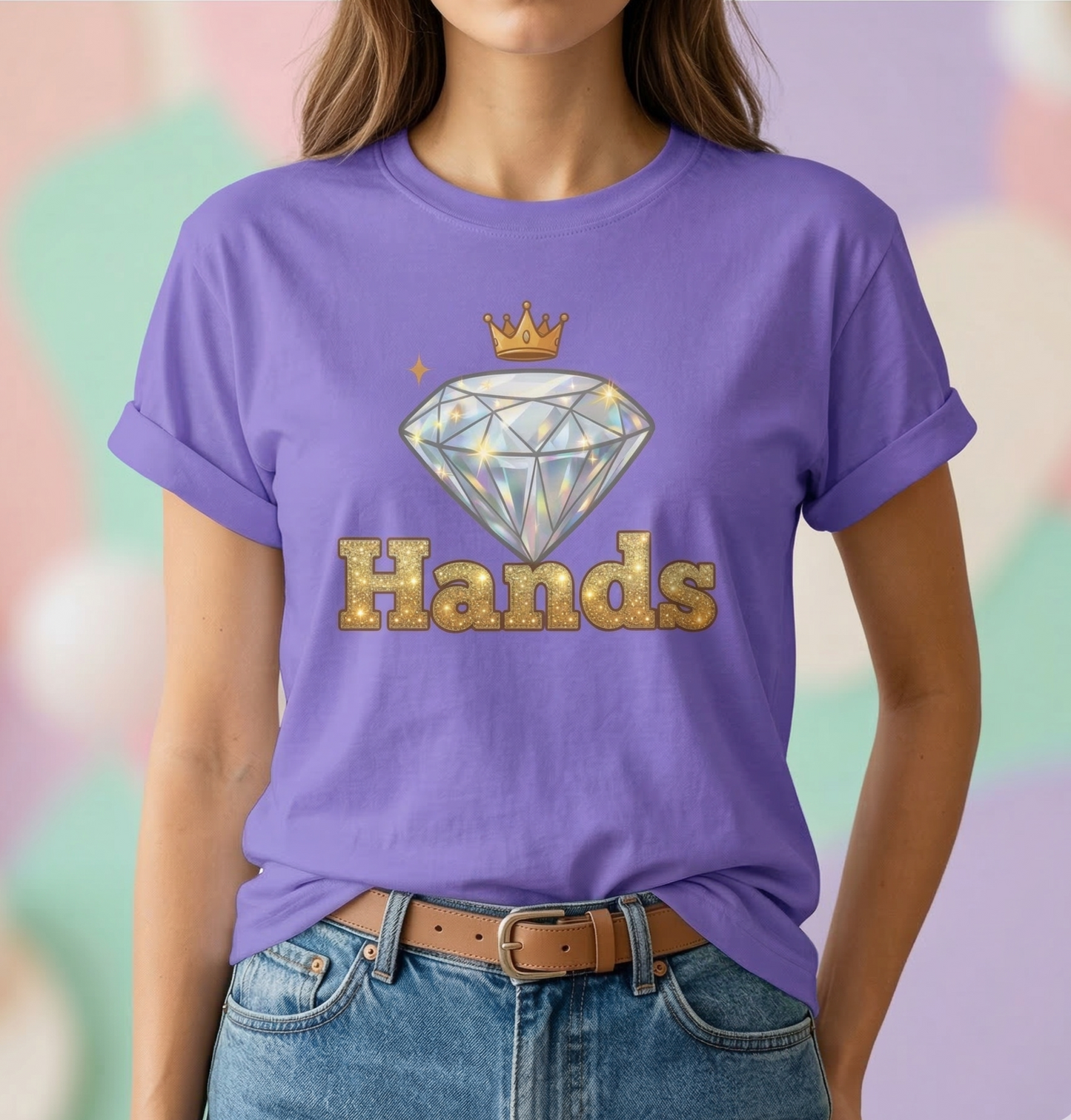 Diamond 'Hands' T-shirt | Rhinestone Text Graphic Tee