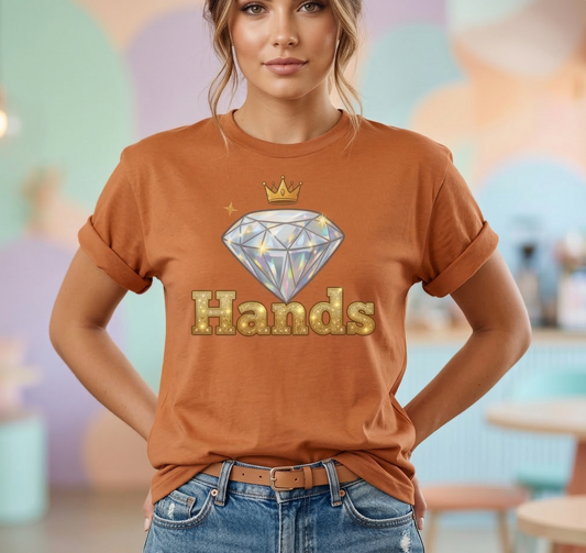 Diamond 'Hands' T-shirt | Rhinestone Text Graphic Tee