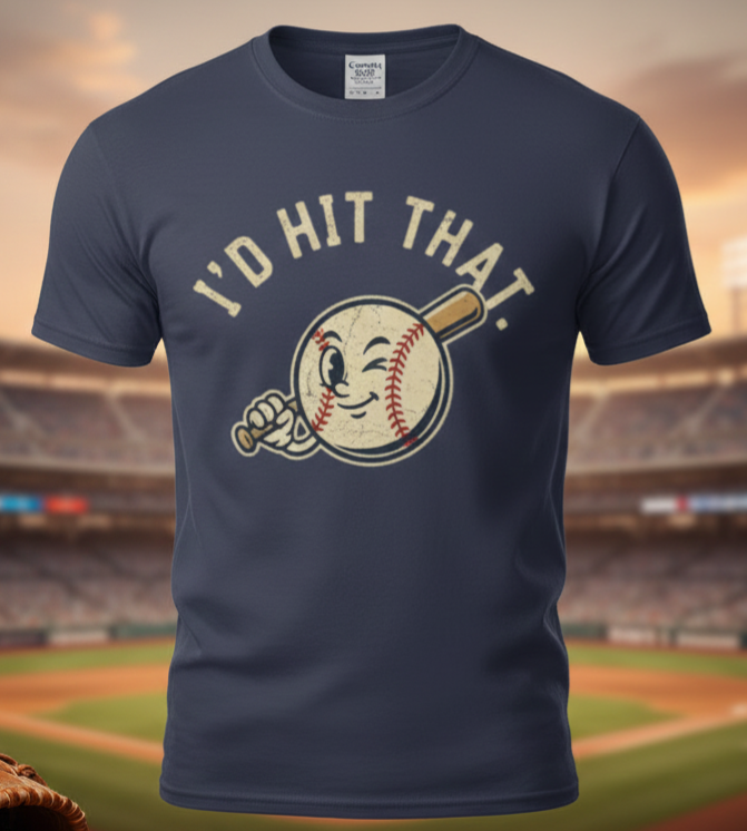I'd Hit That Baseball Vintage Cartoon T-Shirt | Retro Sports Tee