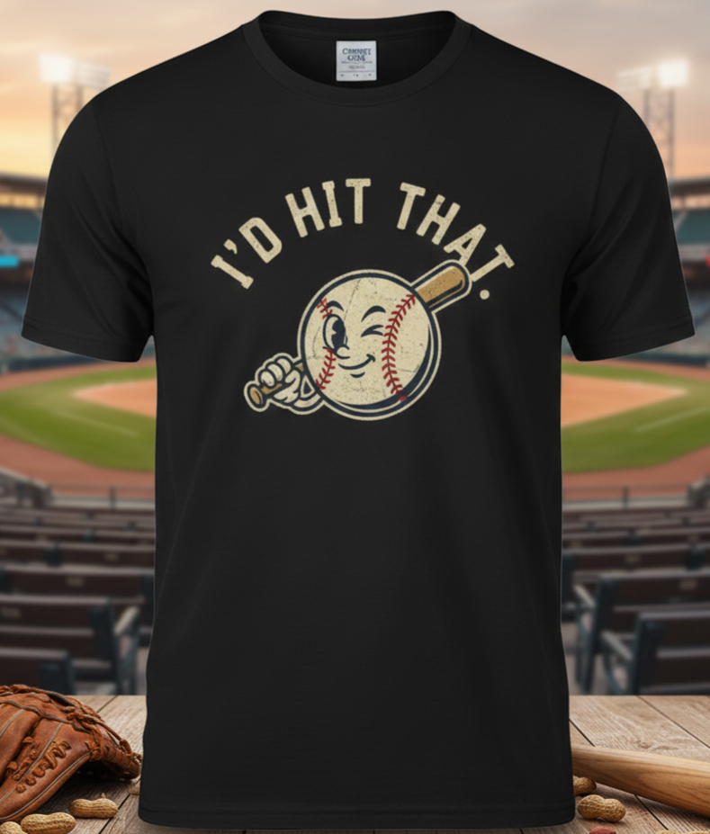 I'd Hit That Baseball Vintage Cartoon T-Shirt | Retro Sports Tee