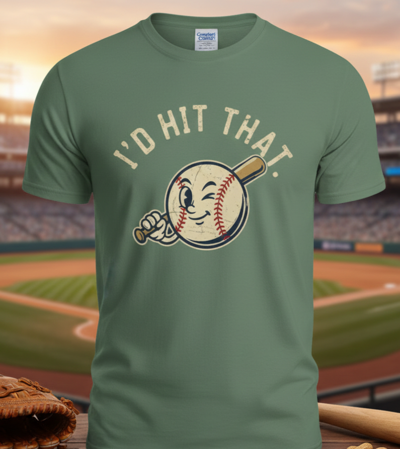 I'd Hit That Baseball Vintage Cartoon T-Shirt | Retro Sports Tee