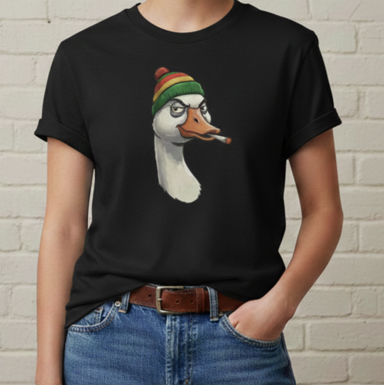Sassy Goose with Beanie and Cigarette T-shirt | Funny Animal Tee