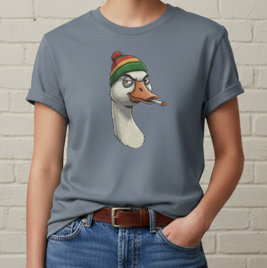 Sassy Goose with Beanie and Cigarette T-shirt | Funny Animal Tee