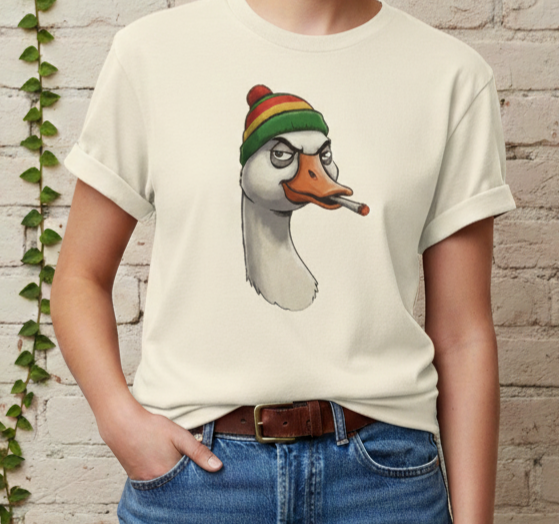 Sassy Goose with Beanie and Cigarette T-shirt | Funny Animal Tee