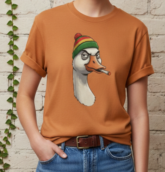 Sassy Goose with Beanie and Cigarette T-shirt | Funny Animal Tee