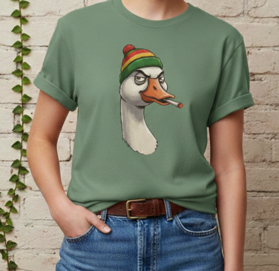 Sassy Goose with Beanie and Cigarette T-shirt | Funny Animal Tee