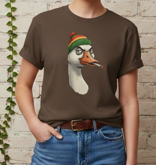 Sassy Goose with Beanie and Cigarette T-shirt | Funny Animal Tee