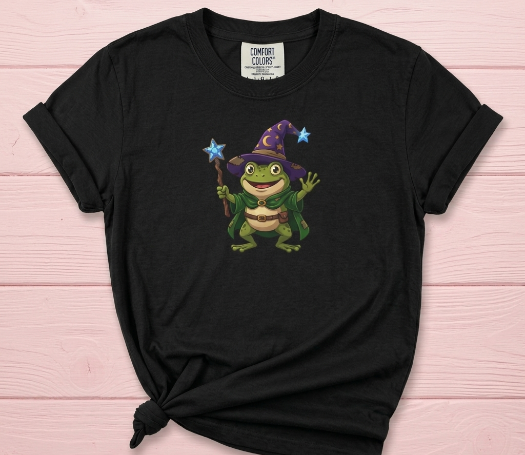 Wizard Frog T-shirt | Cute Magic Frog with Wand and Hat