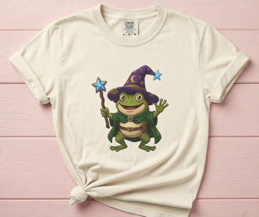 Wizard Frog T-shirt | Cute Magic Frog with Wand and Hat