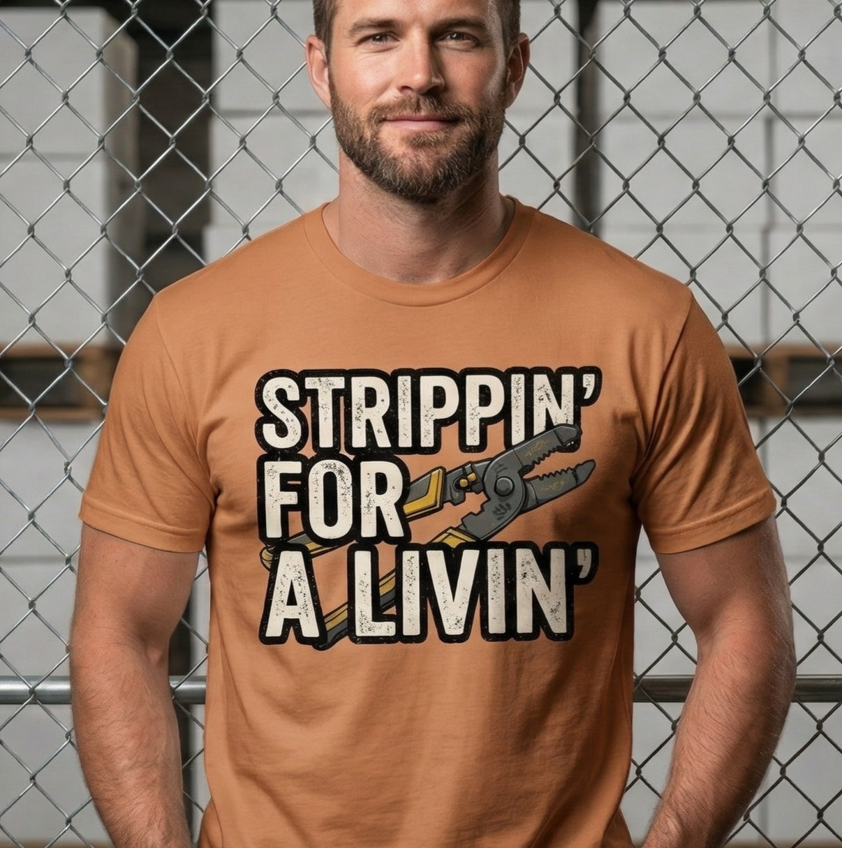 Strippin' For A Livin' Funny Electrician T-Shirt - Blue Collar Humor Wire Stripper Graphic Tee - Tradesman Gift for Lineman, Sparky, & Electrical Workers