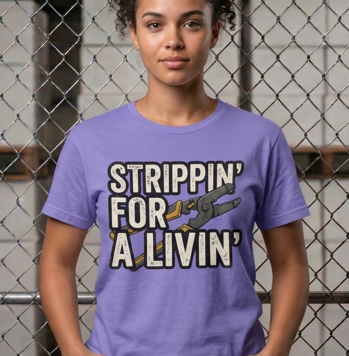 Strippin' For A Livin' Funny Electrician T-Shirt - Blue Collar Humor Wire Stripper Graphic Tee - Tradesman Gift for Lineman, Sparky, & Electrical Workers