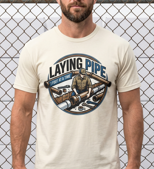 Laying Pipe plumbing logo T-Shirt, Plumber Pipefitter Shirt, Union Worker Swag, Construction Tee