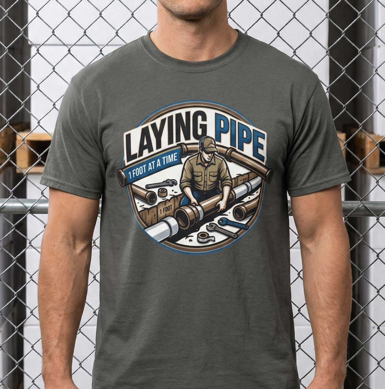 Laying Pipe plumbing logo T-Shirt, Plumber Pipefitter Shirt, Union Worker Swag, Construction Tee
