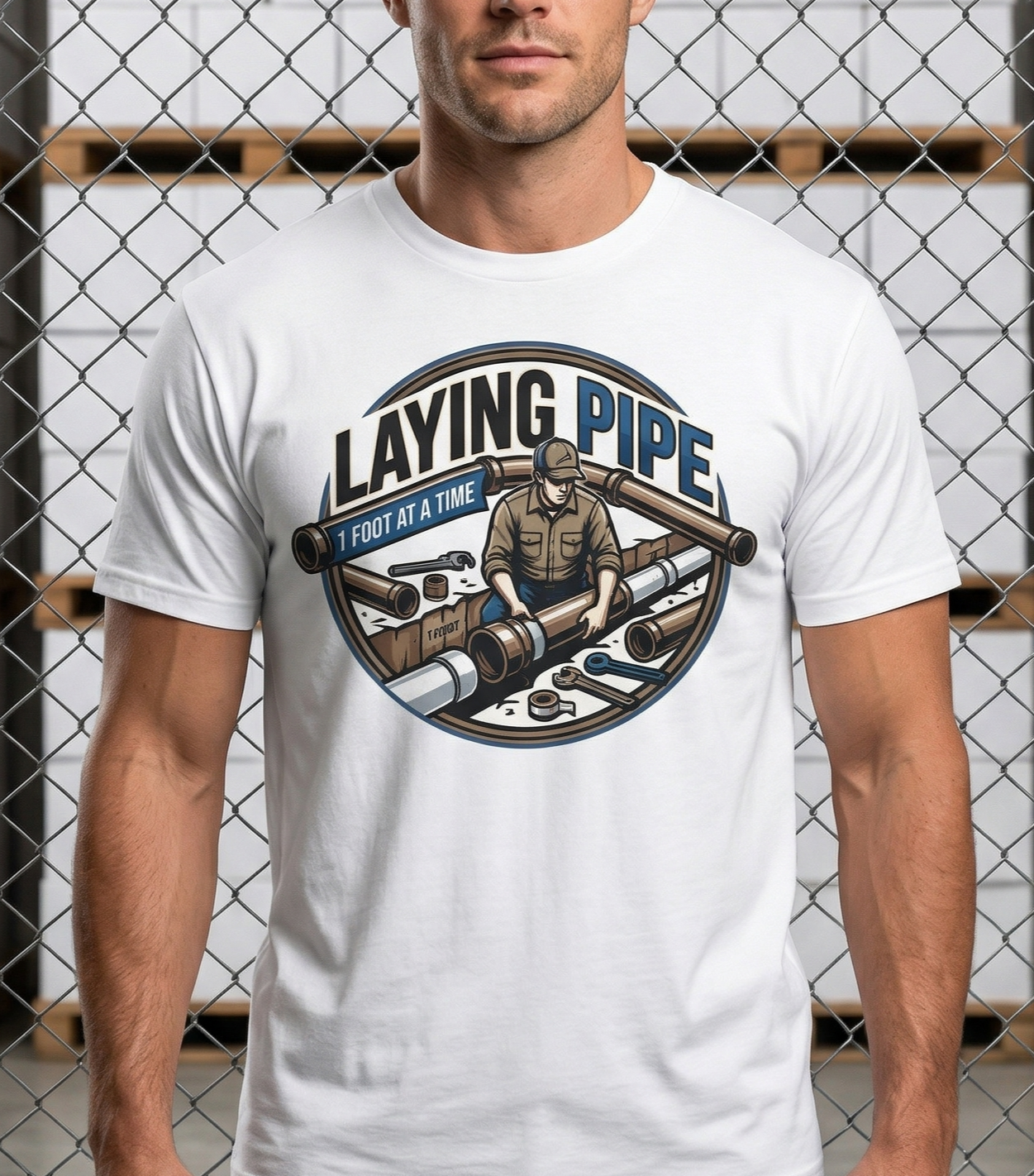 Laying Pipe plumbing logo T-Shirt, Plumber Pipefitter Shirt, Union Worker Swag, Construction Tee