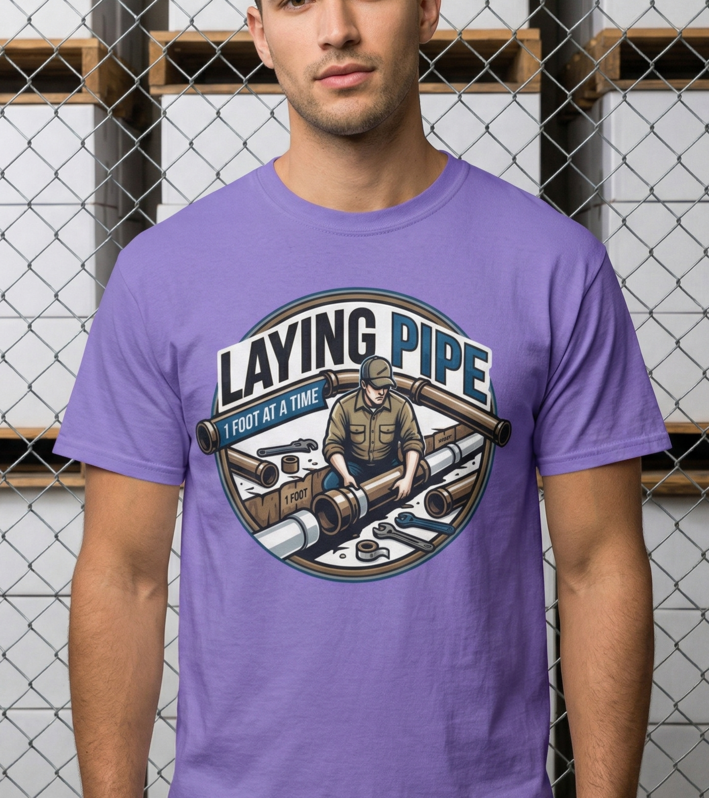Laying Pipe plumbing logo T-Shirt, Plumber Pipefitter Shirt, Union Worker Swag, Construction Tee