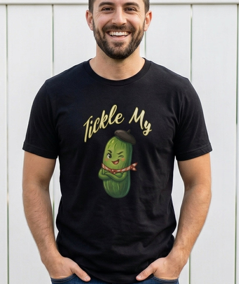 Tickle My Pickle T-Shirt, Cute Pickle Character Graphic Tee, Gag Gift