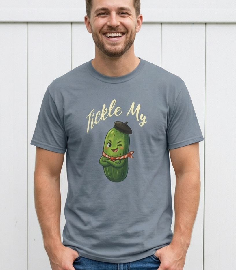 Tickle My Pickle T-Shirt, Cute Pickle Character Graphic Tee, Gag Gift