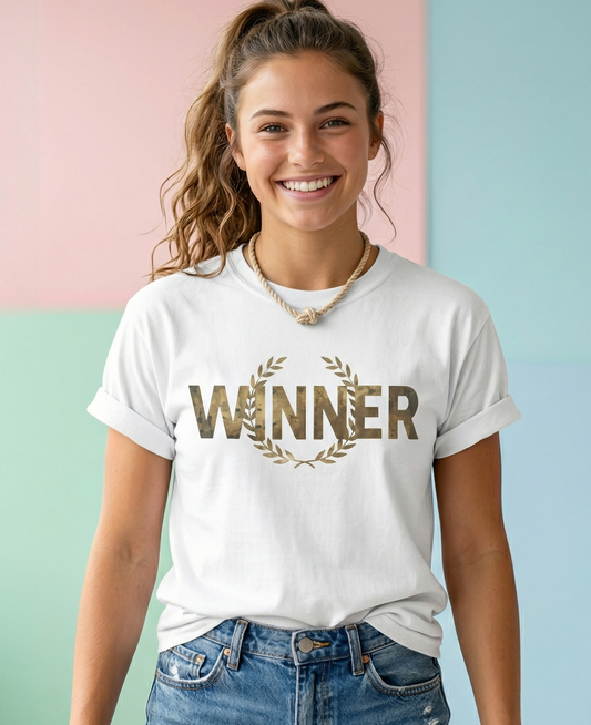 Winner Laurel Wreath T-Shirt | Gold Foil Text