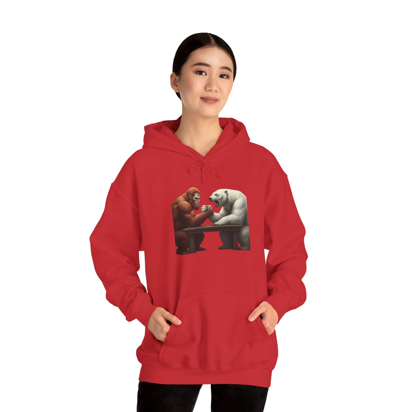 Bigfoot Arm Wrestling Polar Bear Hoodie - Unisex Sweatshirt