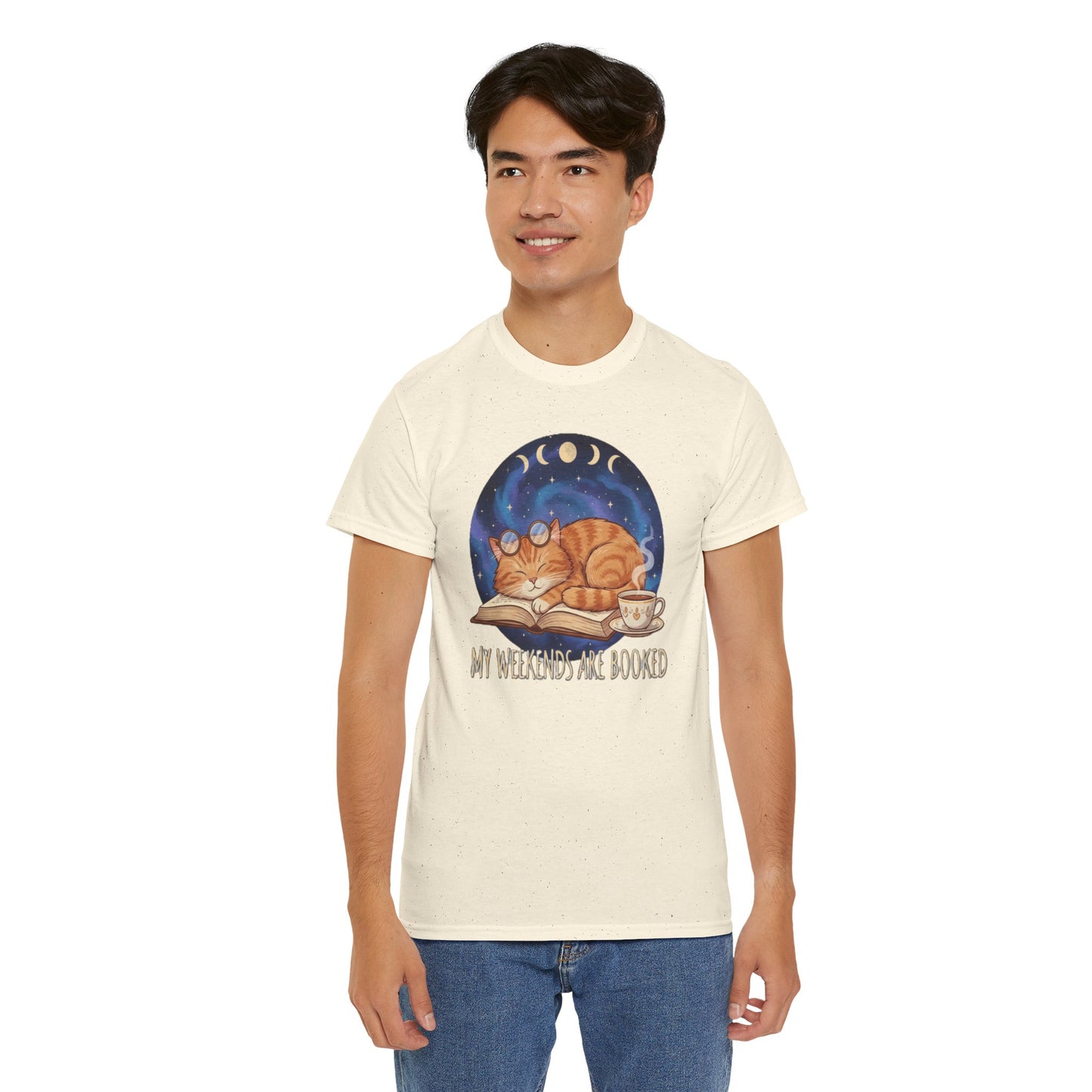 Sleeping Orange Cat shirt | My Weekends Are Booked, moon phases, cozy cat tee