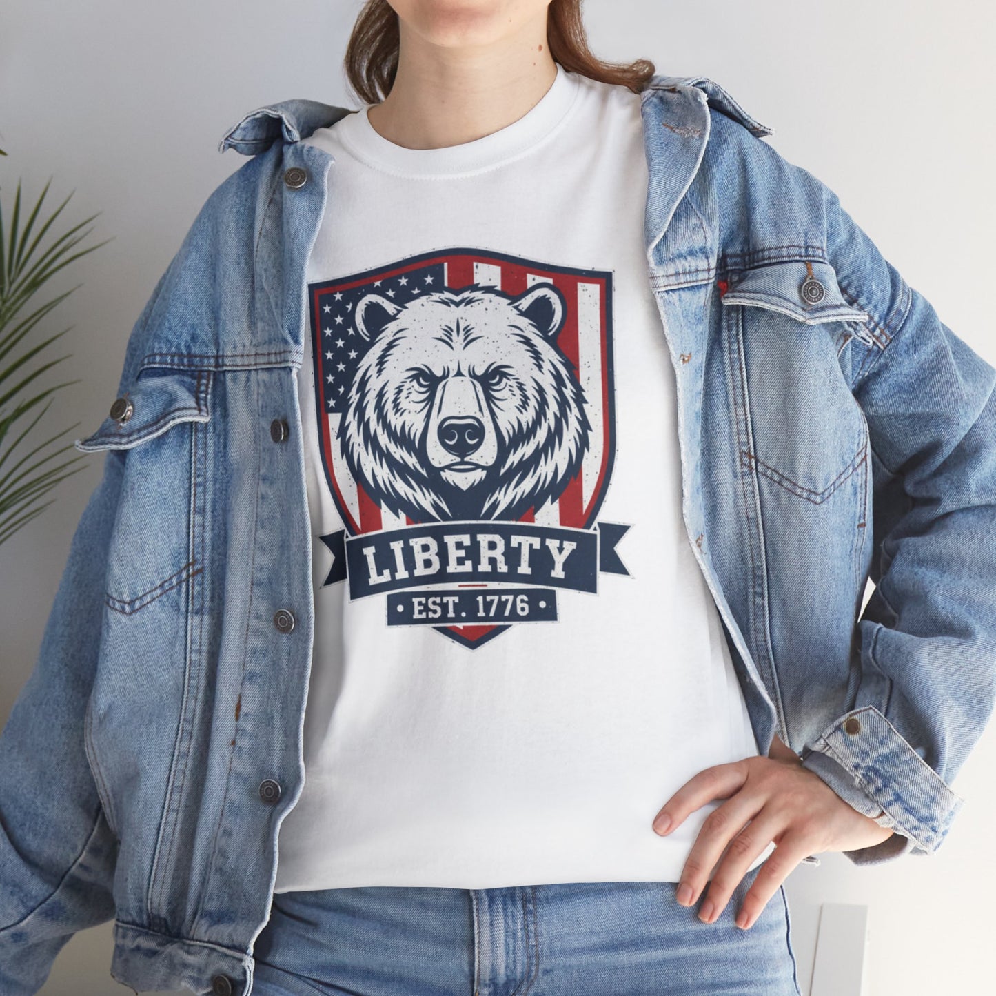 Patriotic Bear Shirt -  USA Flag Shield Tee - Liberty Est 1776 Top s- 4th of July Gift - American Animal Apparel