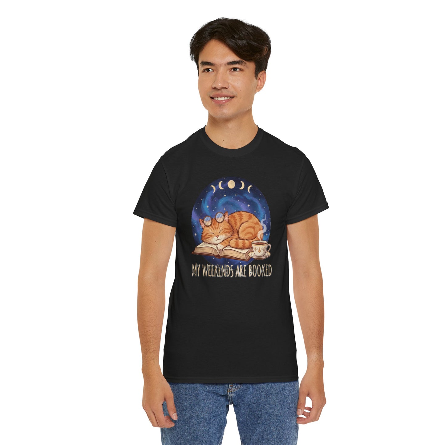 Sleeping Orange Cat shirt | My Weekends Are Booked, moon phases, cozy cat tee