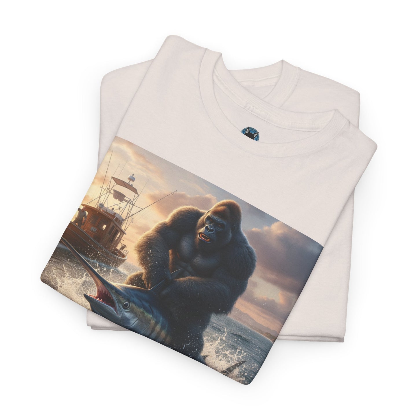 Gorilla riding a swordfish in the ocean design T-Shirt