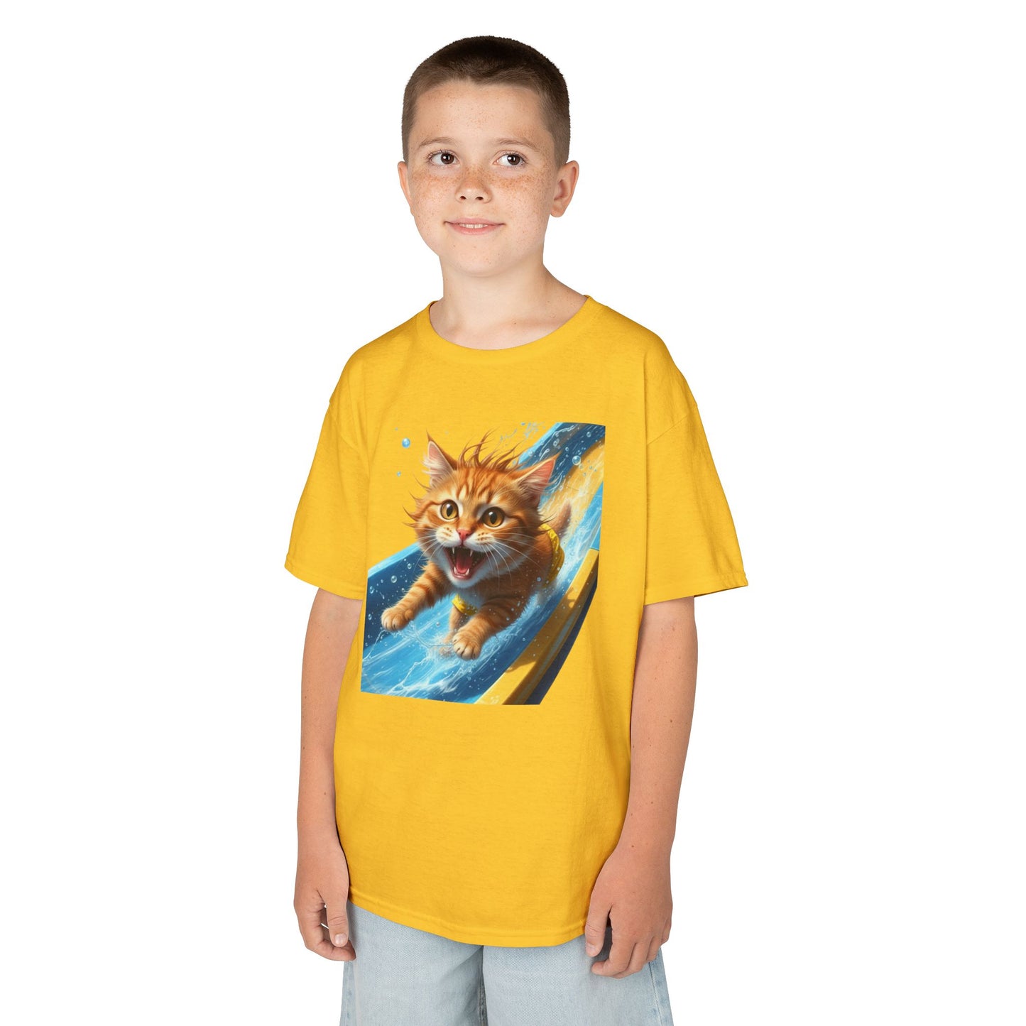 Kids T-shirt - Playful Cat Sliding Down Water Slide